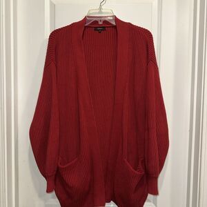 Quince Cardigan Women Small Red Organic Cotton Oversized Pockets Knit Minimalist